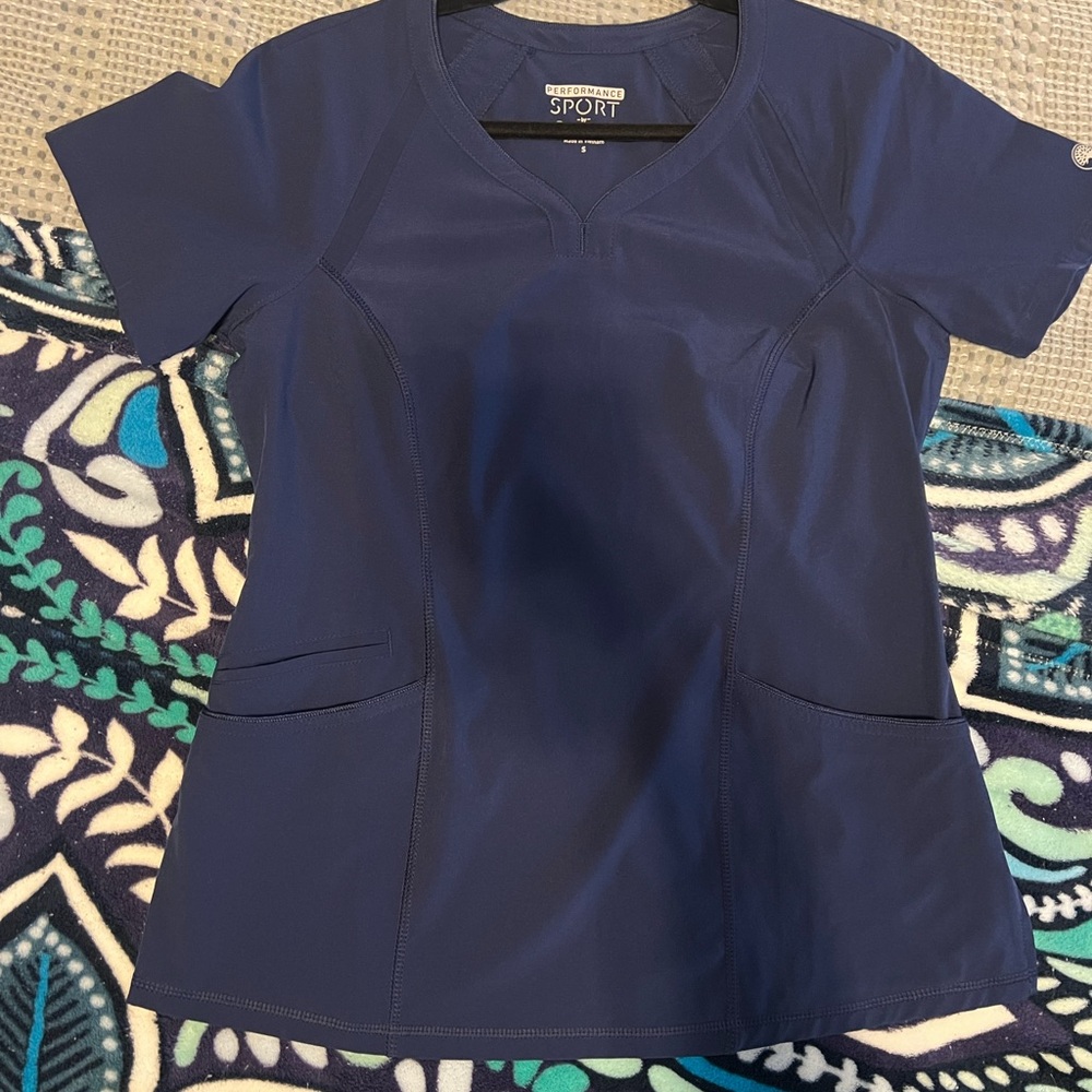 Navy healing hands scrub top small